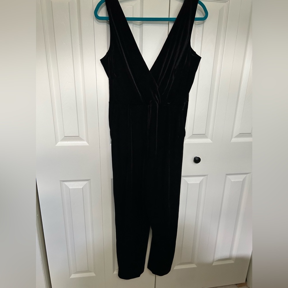 French Connection black velvet stretch jumpsuit